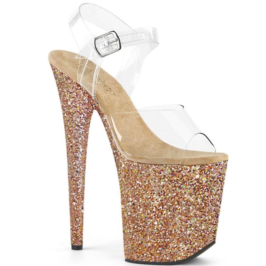 High Heels Pleaser | Pleaser Flamingo-808Lg Clear/Rose Gold Multi Glitter