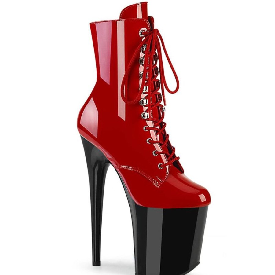 High Heels Pleaser | Pleaser Flamingo-1020 Plateau Ankle Boots Patent Red