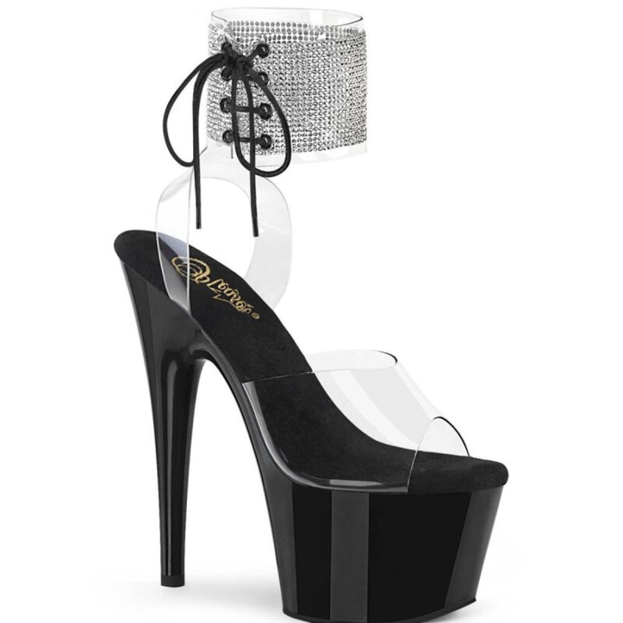 High Heels Pleaser | Pleaser Adore-791-2Rs Plateau Sandalettes Patent Rhinestones Transparent Black