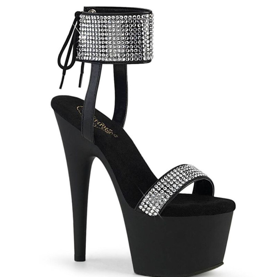 High Heels Pleaser | Pleaser Adore-770 Plateau Sandalettes Faux Leather Rhinestones Black