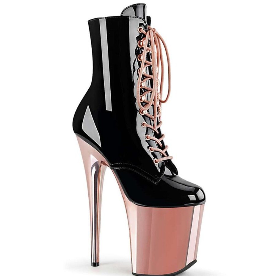 High Heels Pleaser | Pleaser Flamingo-1020 Black Patent/Rose Gold Chrome