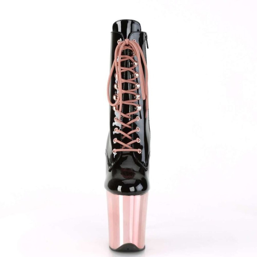 High Heels Pleaser | Pleaser Flamingo-1020 Black Patent/Rose Gold Chrome