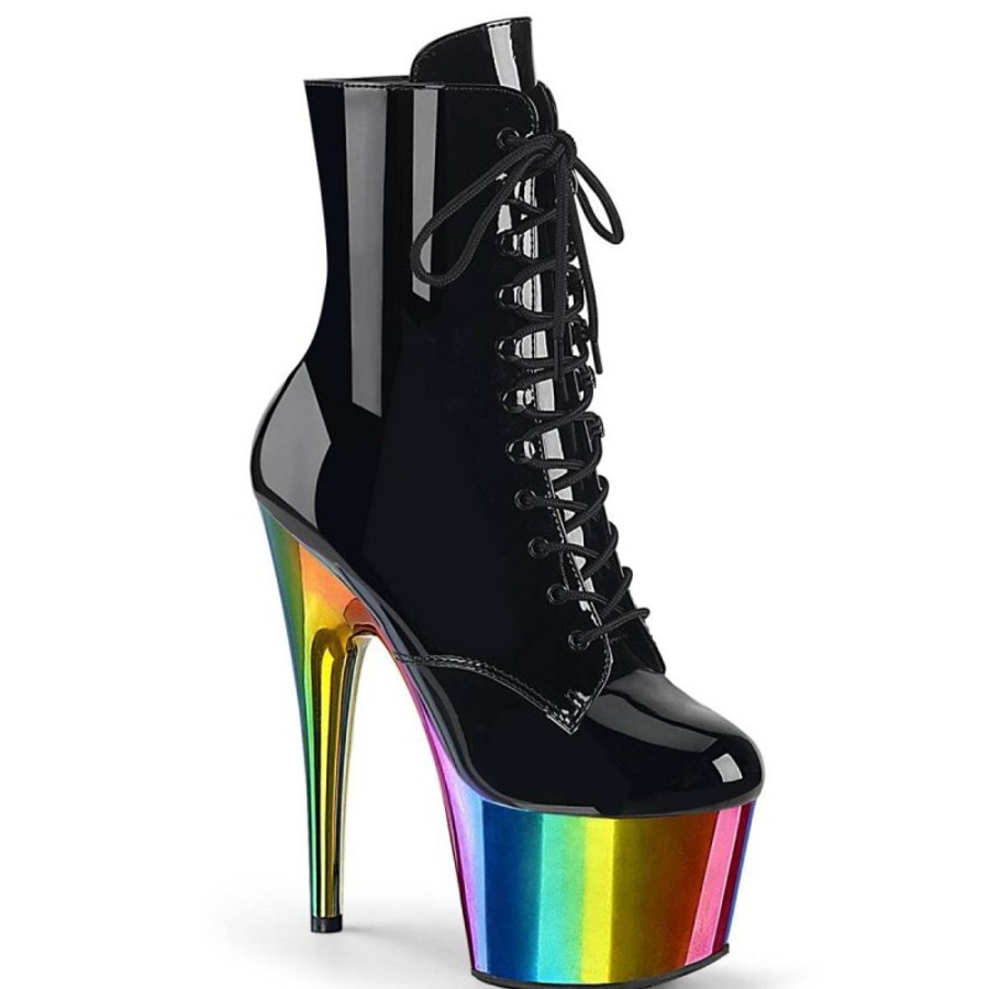 High Heels Pleaser | Pleaser Adore-1020Rc Plateau Ankle Boots Patent Chrome Black Colorful