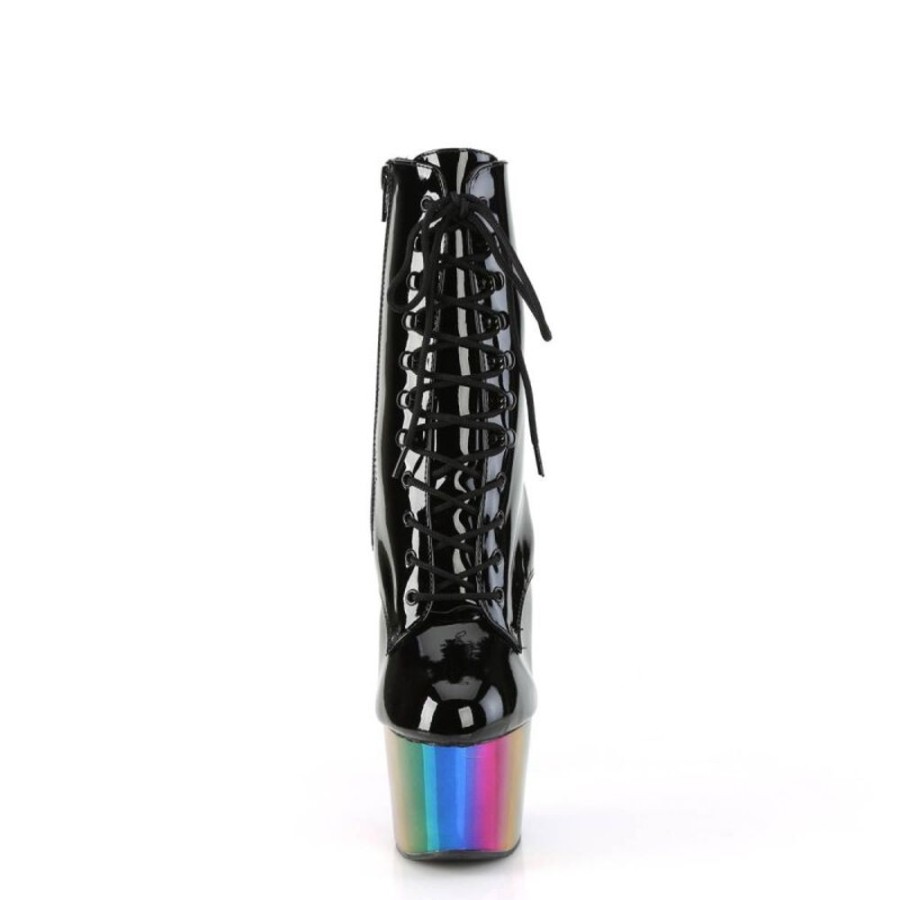 High Heels Pleaser | Pleaser Adore-1020Rc Plateau Ankle Boots Patent Chrome Black Colorful