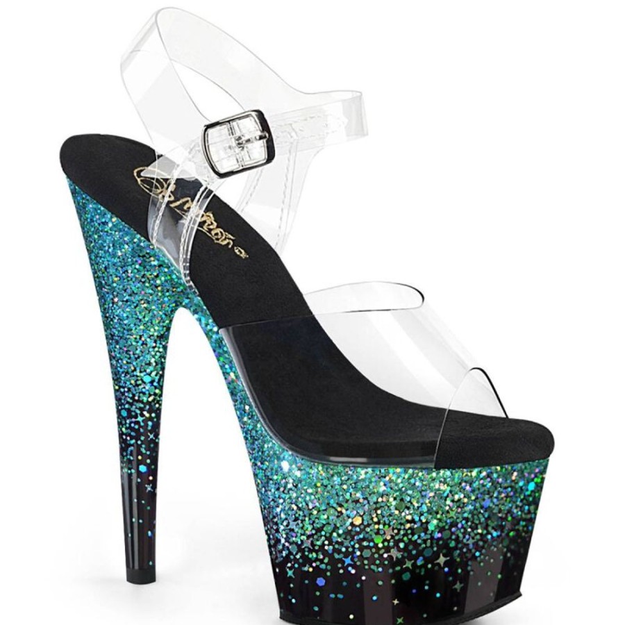 High Heels Pleaser | Pleaser Adore-708Ss Plateau Sandalettes Glitter Transparent Turquoise