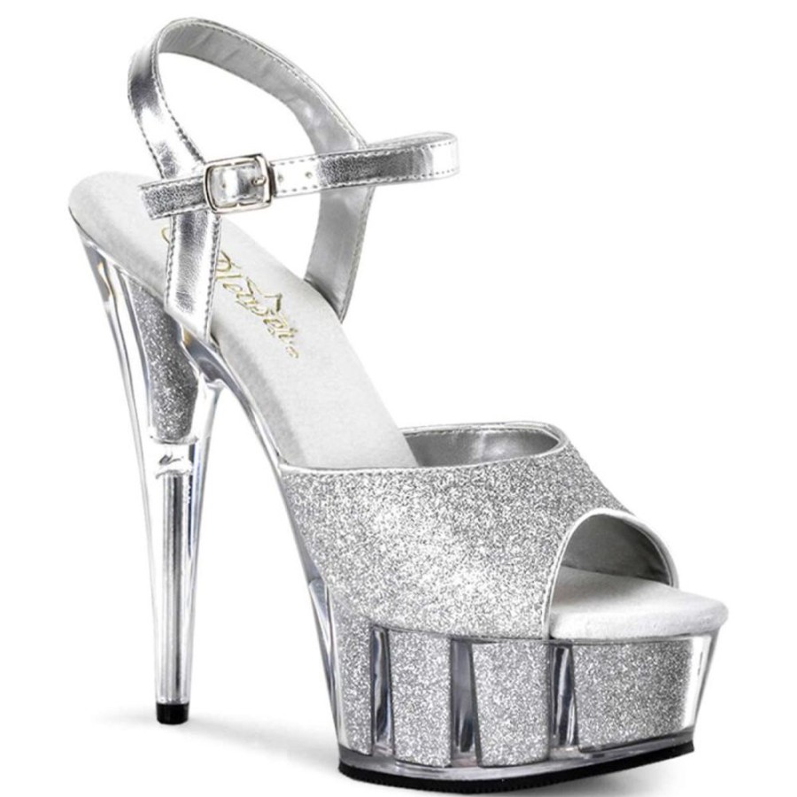 High Heels Pleaser | Pleaser Delight-609-5G Silver Glitter/Silver Glitter