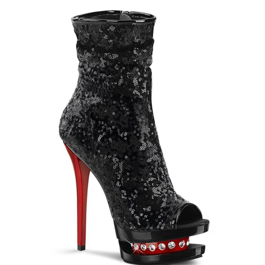 High Heels Pleaser | Pleaser Blondie-R-1008 Plateau Ankle Boots Sequins Black