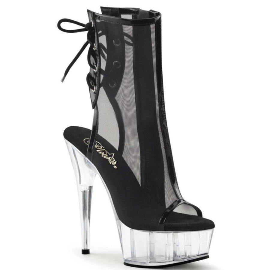 High Heels Pleaser | Pleaser Delight-1018Msh Black Patent-Mesh/Clear