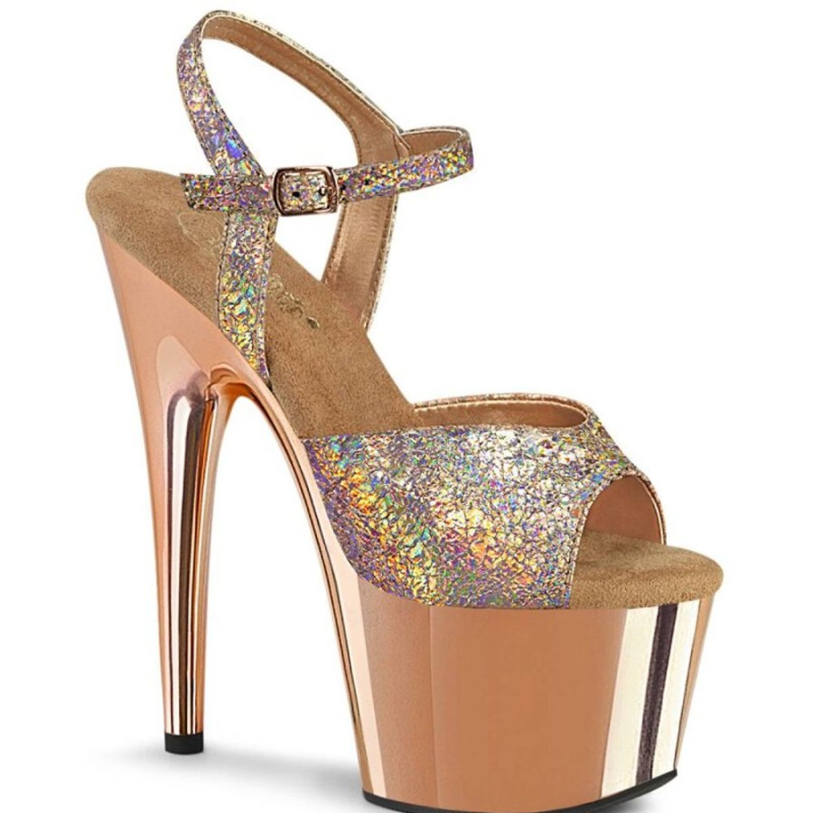 High Heels Pleaser | Pleaser Adore-709Hm Plateau Sandalettes Holo Chrome Rose Gold