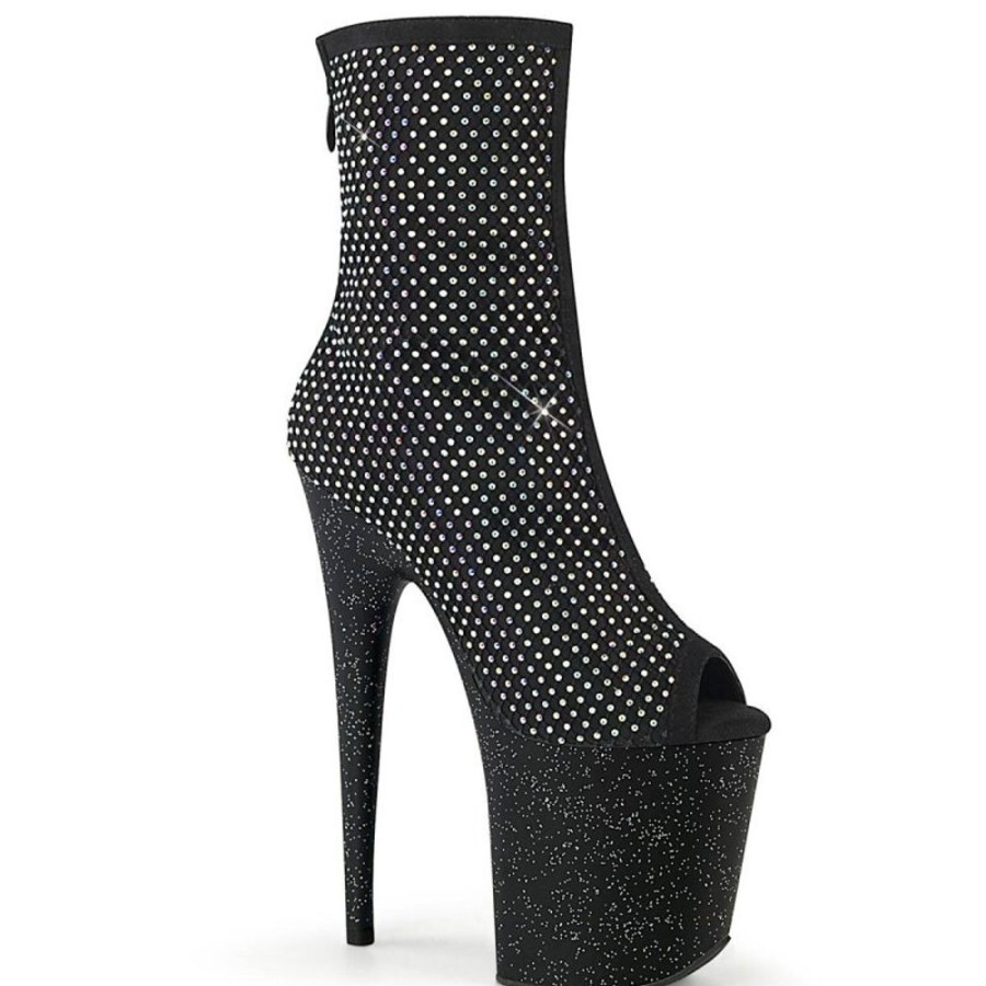 High Heels Pleaser | Pleaser Flamingo-1031Gm Plateau Ankle Boots Rhinestones Glitter Black Silver