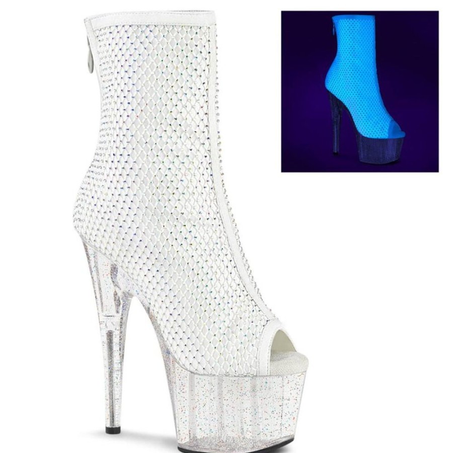 High Heels Pleaser | Pleaser Adore-1031Gm Plateau Ankle Boots Mesh Rhinestones White