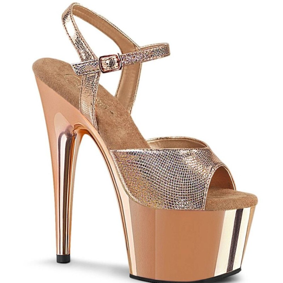 High Heels Pleaser | Pleaser Adore-709 Plateau Sandalettes Metallic Chrome Rose Gold