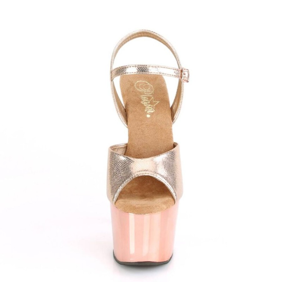 High Heels Pleaser | Pleaser Adore-709 Plateau Sandalettes Metallic Chrome Rose Gold