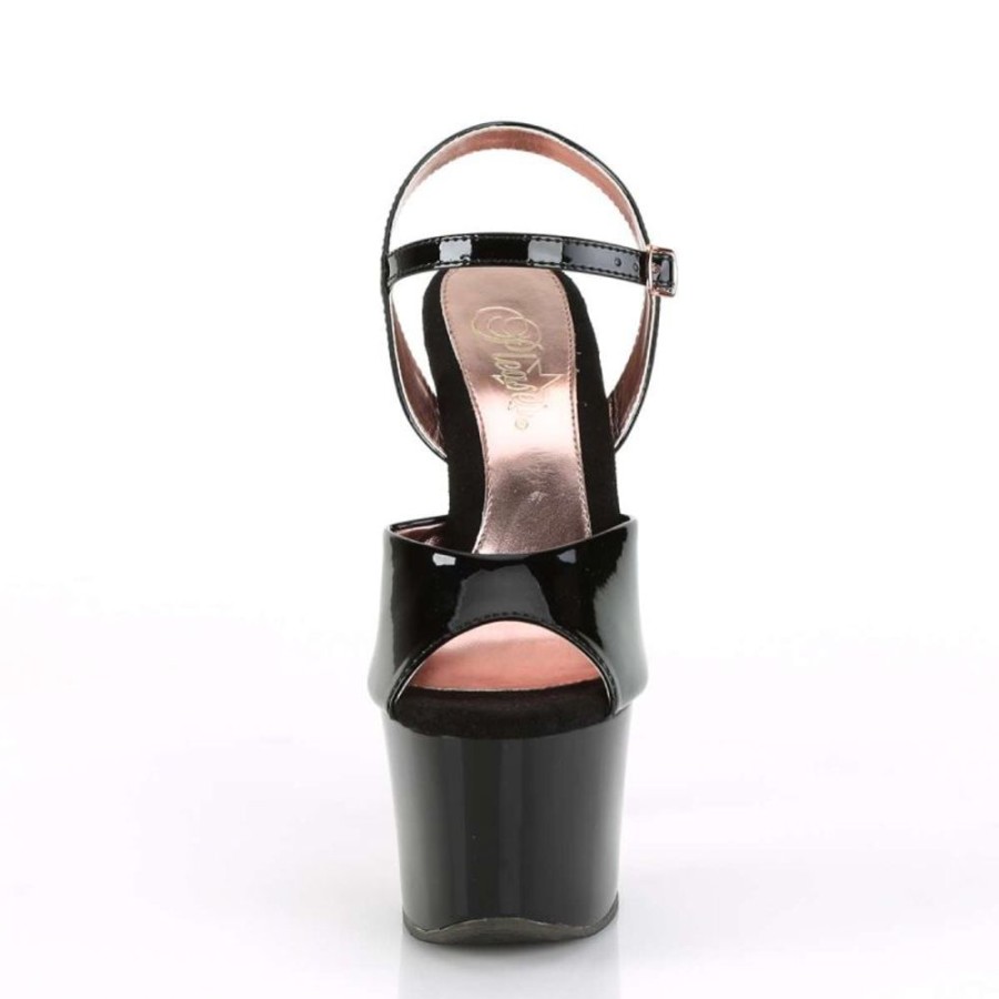 High Heels Pleaser | Pleaser Sky-309Tt Black Patent/Black-Rose Gold Chrome