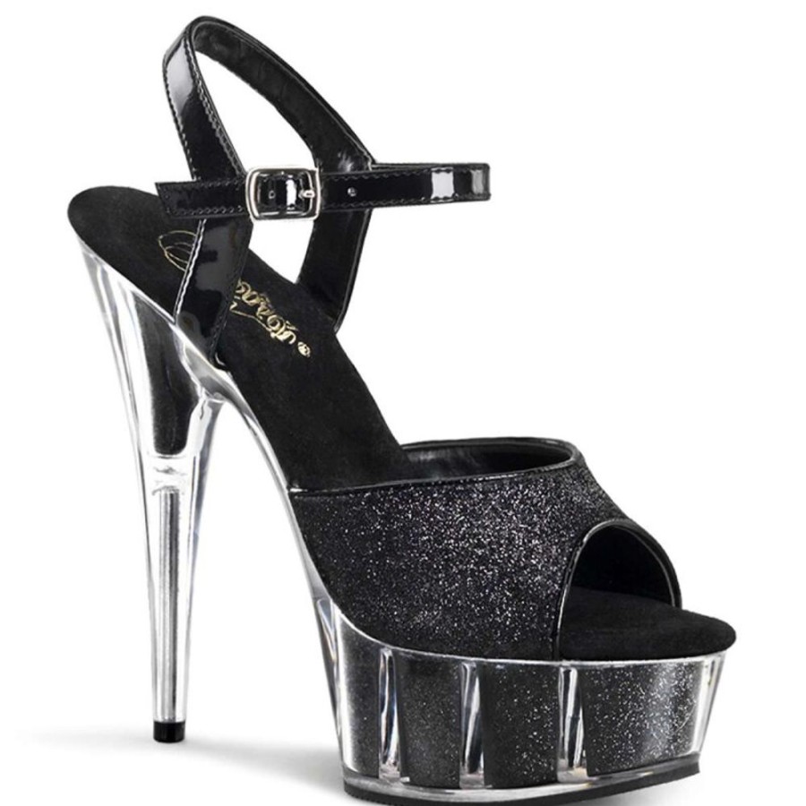 High Heels Pleaser | Pleaser Delight-609-5G Black Glitter/Black Glitter