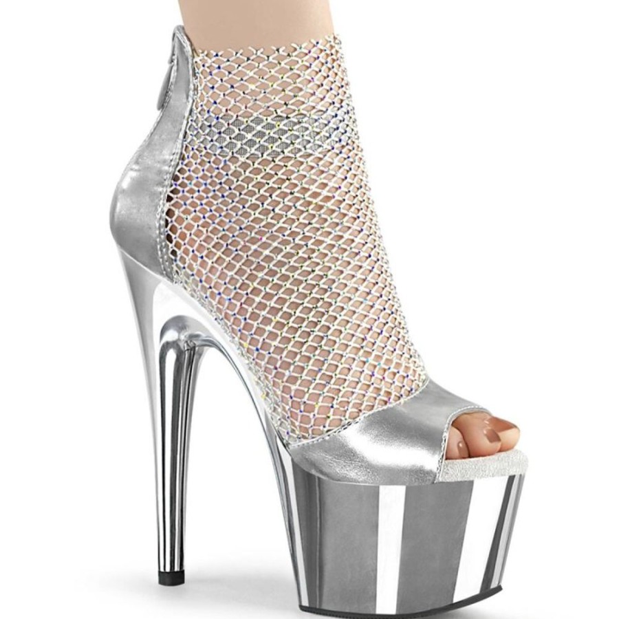 High Heels Pleaser | Pleaser Adore-765Rm Plateau Sandalettes Mesh Chrome Silver