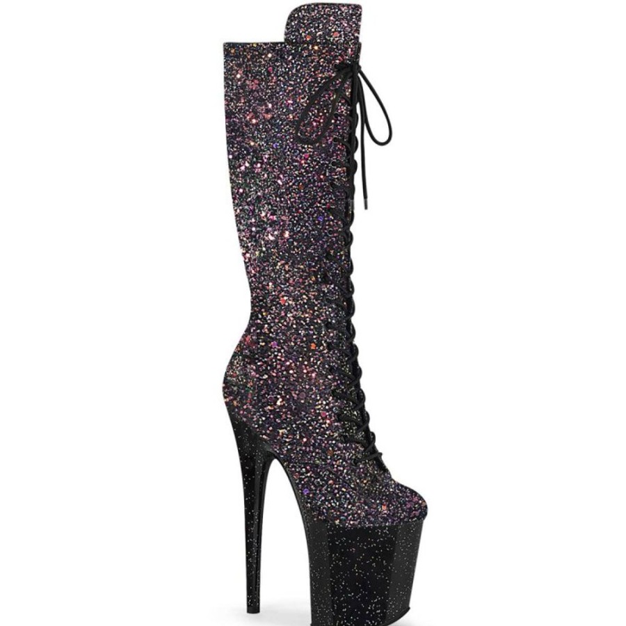 High Heels Pleaser | Pleaser Flamingo-2020Mg Plateau Ankle Boots Glitter Black