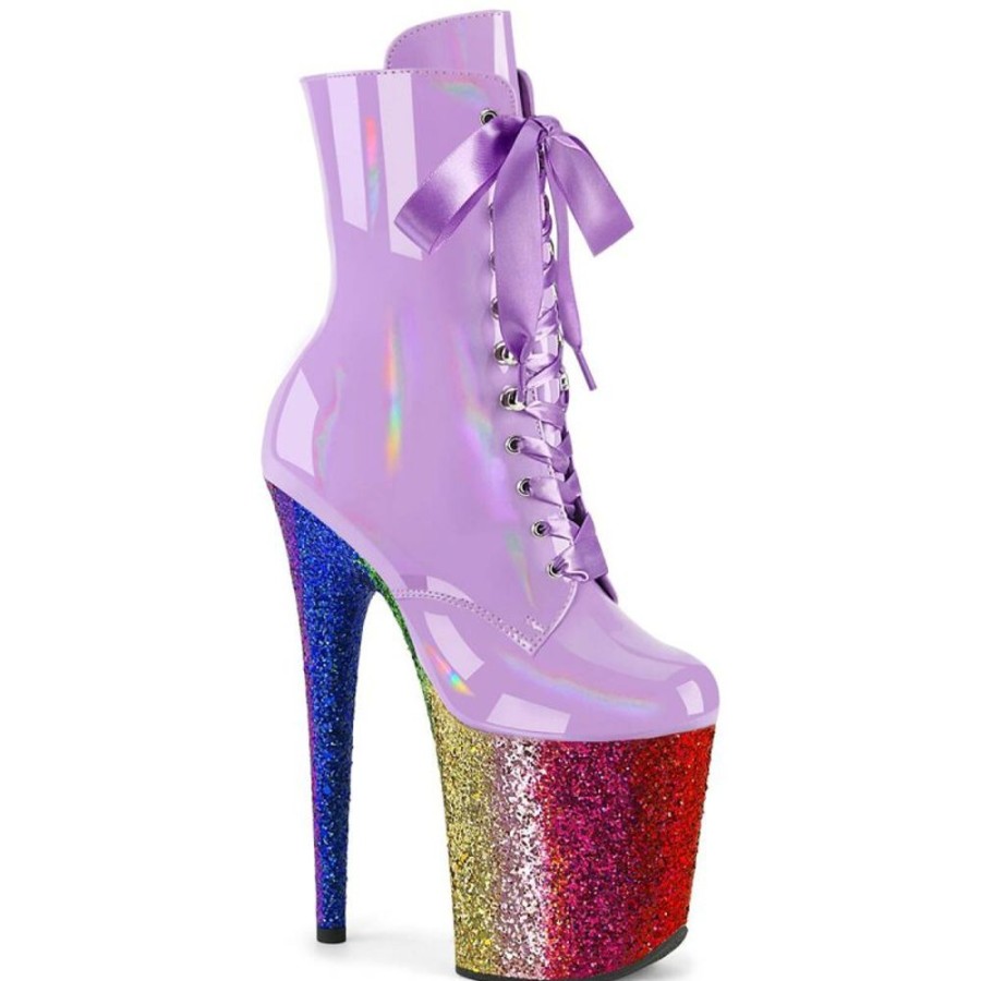 High Heels Pleaser | Pleaser Flamingo-1020Hg Plateau Ankle Boots Patent Glitter Purple Colorful