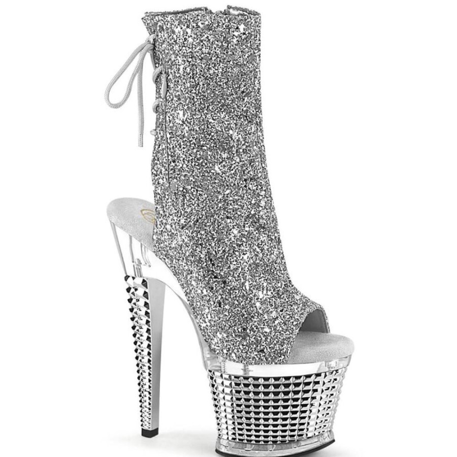 High Heels Pleaser | Pleaser Spectator-1018G Plateau Ankle Boots Glitter Silver