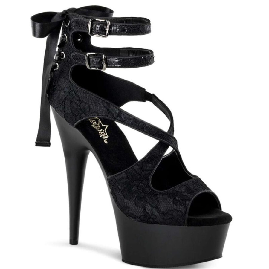 High Heels Pleaser | Pleaser Delight-678Lc Black Satin-Lace/Black Matte