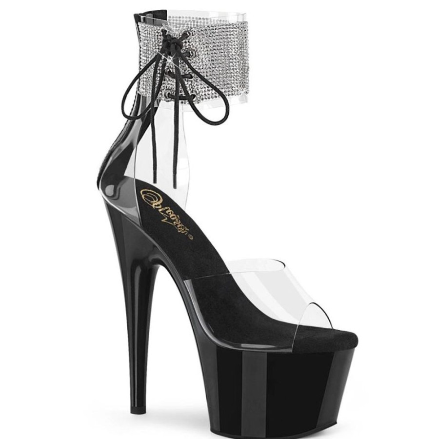 High Heels Pleaser | Pleaser Adore-724Rs Plateau Sandalettes Rhinestones Transparent Black