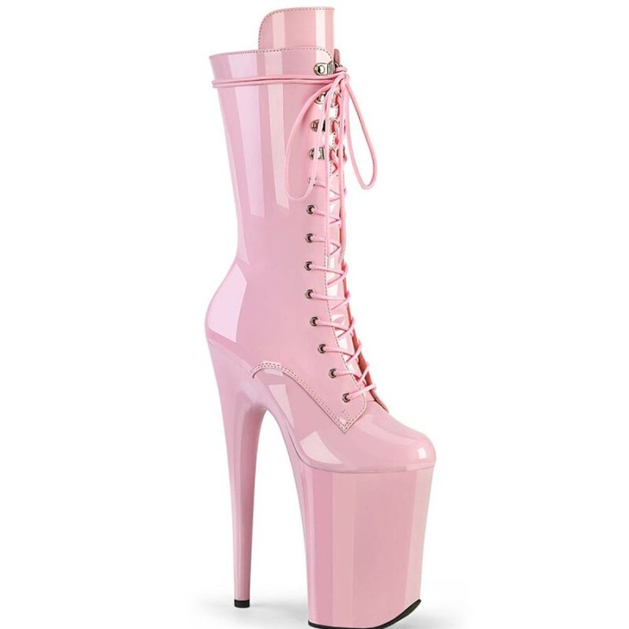 High Heels Pleaser | Pleaser Infinity-1050 Plateau Ankle Boots Patent Light Pink