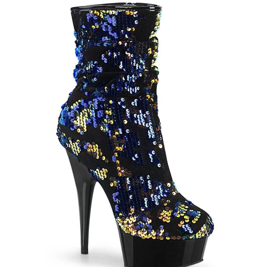 High Heels Pleaser | Pleaser Delight-1004 Plateau Ankle Boots Sequins Blue