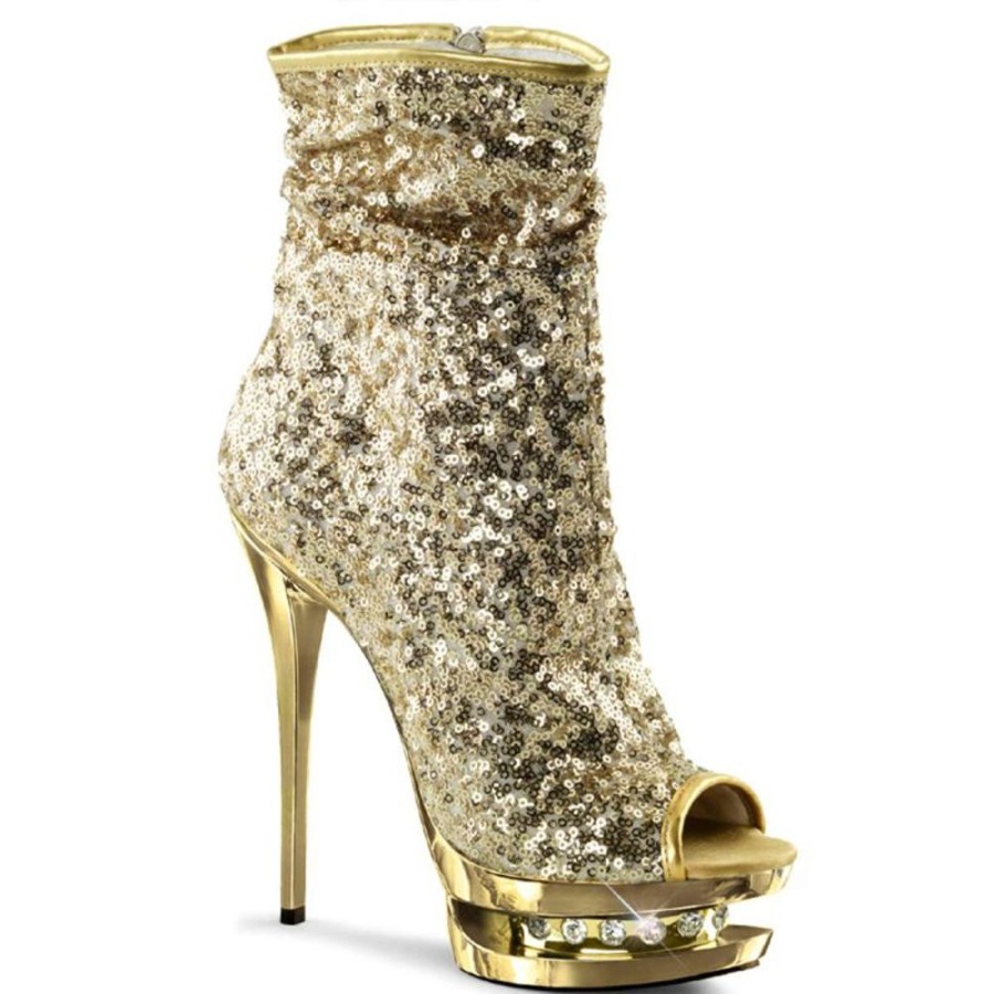 High Heels Pleaser | Pleaser Blondie-R-1008 Gold Sequins/Gold Chrome