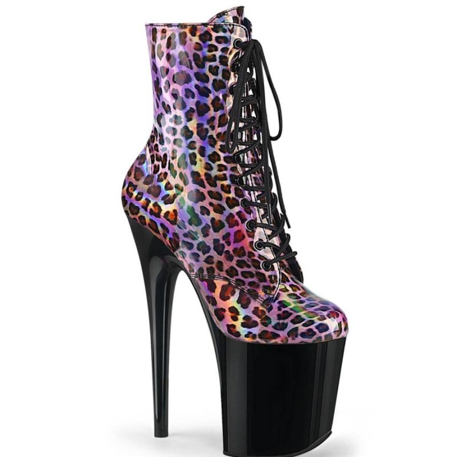 High Heels Pleaser | Pleaser Flamingo-1020Lp Plateau Ankle Boots Holo Patent Pink