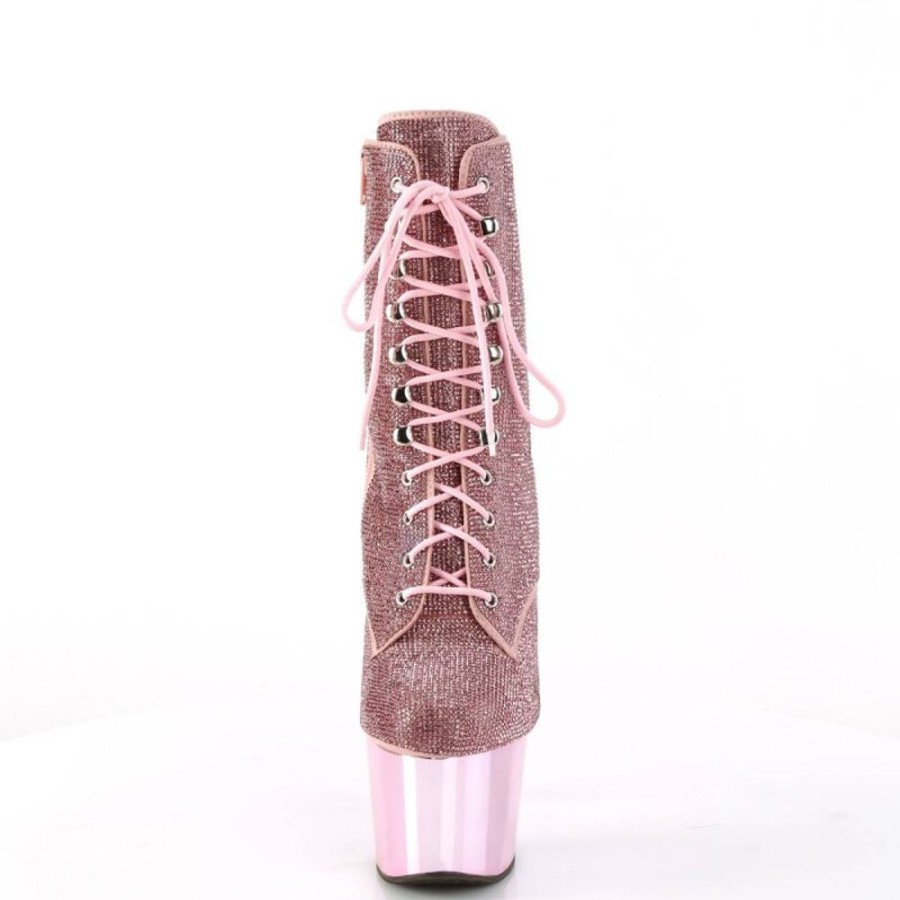 High Heels Pleaser | Pleaser Adore-1020Chrs Plateau Ankle Boots Rhinestones Chrome Light Pink