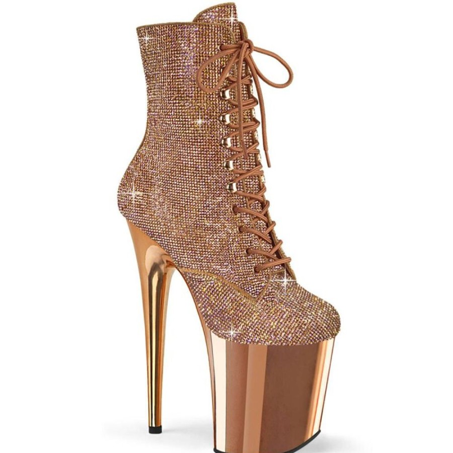 High Heels Pleaser | Pleaser Flamingo-1020Chrs Plateau Ankle Boots Rhinestones Chrome Rose Gold